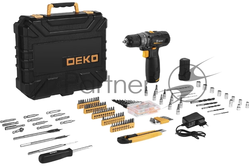Аккумуляторная дрель 12В + набор 193 аксессуара в кейсе DEKO GCD12DU3 063-4138