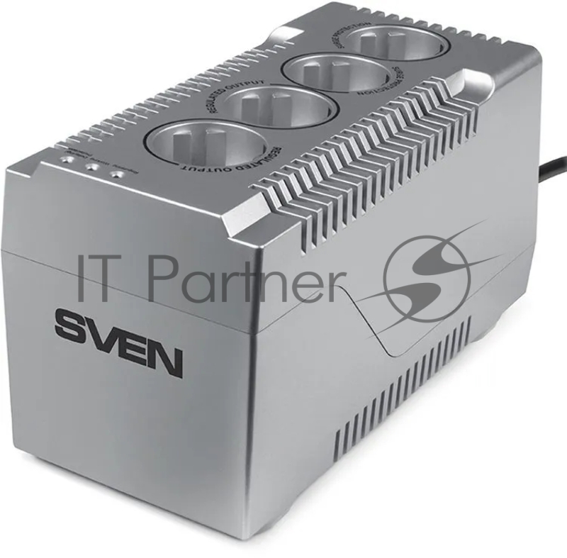 Автоматический стабилизатор напряжения SVEN VR-F1000 (320Вт,Вх.185V-285В, 4 розетки CEE7/4(2 розетки со стабилизацией, 2 розетки сетевой фильтр), вых.230В, пластиковый корпус, серебряный цвет) Stabilizer SVEN VR-F1000 (320W, Input 185V-285V, 4 CEE7