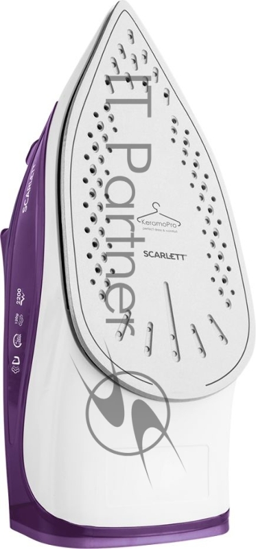 Утюг Scarlett SC-SI30K51 (фиолетовый) Мощность, Вт: 2200 Световой индикатор работы: Да Регулируемый пар до г/мин: 60 Паровой удар до г/мин: 120 Резервуар для воды, мл: 250 Функция разбрызгивания воды: Да Терморегулятор: Да Вертикальное отпаривание: