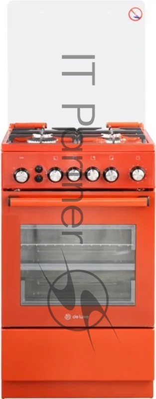 Газовая плита De Luxe 5040.40г(кр)чр 017 терракотовый Типоразмер 50*50см, эл. розжиг в ручке, терморегулятор, система газ-контроль рабочего стола и духового шкафа, газовый гриль, вертел с электр. приводом, таймер, подсветка, чугунная решётка