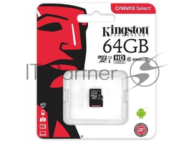 Карта памяти Micro SecureDigital 64Gb Kingston SDCS/64GBSP {MicroSDHC Class 10 UHS-I}