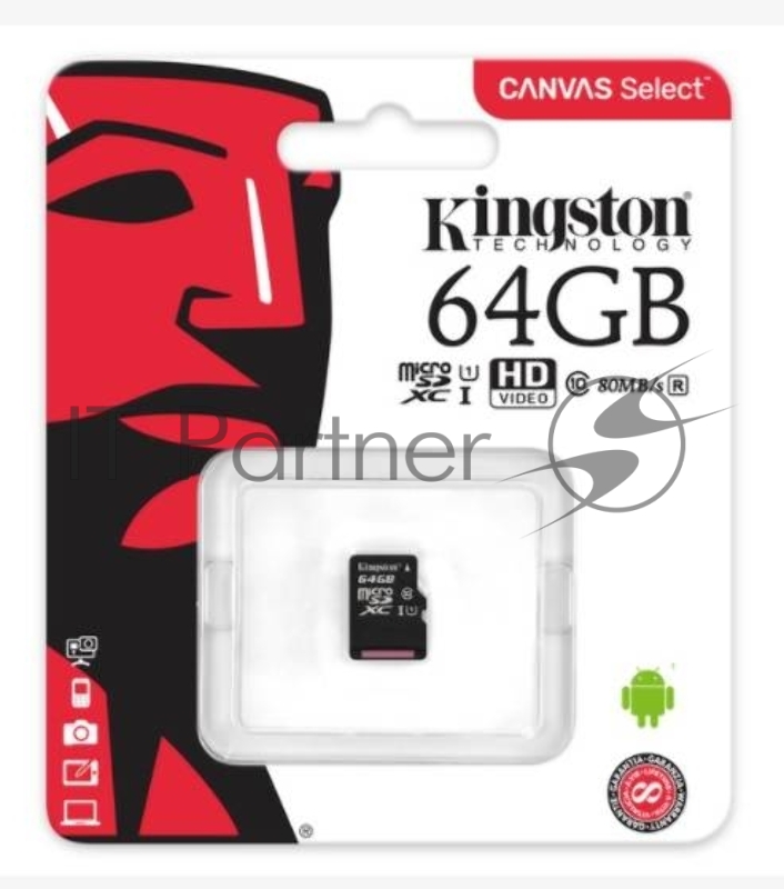 Карта памяти Micro SecureDigital 64Gb Kingston SDCS/64GBSP {MicroSDHC Class 10 UHS-I}