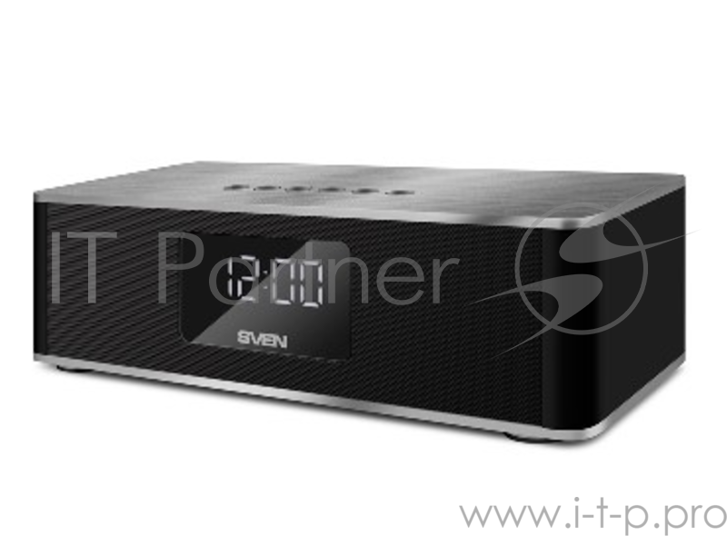 Колонки SVEN PS-190, черный-серебро (10 Вт, Bluetooth, FM, USB, microSD, LED-дисплей, часы, 2000мА*ч)