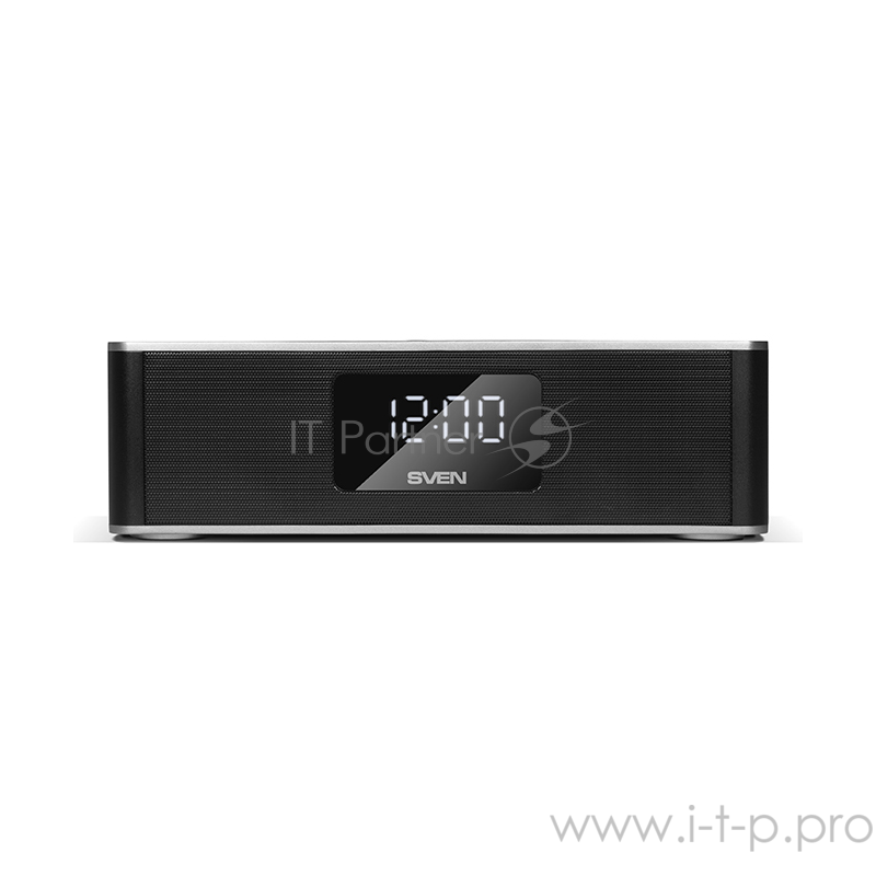 Колонки SVEN PS-190, черный-серебро (10 Вт, Bluetooth, FM, USB, microSD, LED-дисплей, часы, 2000мА*ч)