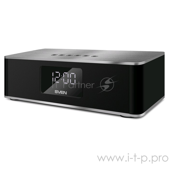 Колонки SVEN PS-190, черный-серебро (10 Вт, Bluetooth, FM, USB, microSD, LED-дисплей, часы, 2000мА*ч)
