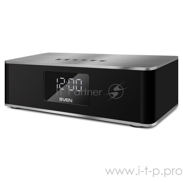 Колонки SVEN PS-190, черный-серебро (10 Вт, Bluetooth, FM, USB, microSD, LED-дисплей, часы, 2000мА*ч)