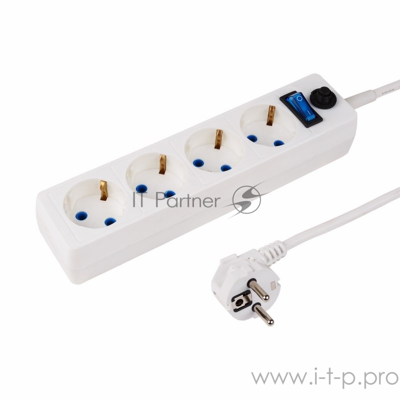 Сетевой фильтр 4 гнезда 5 м, 3х0.75 мм² с/з + авто выкл STANDART белый PROCONNECT