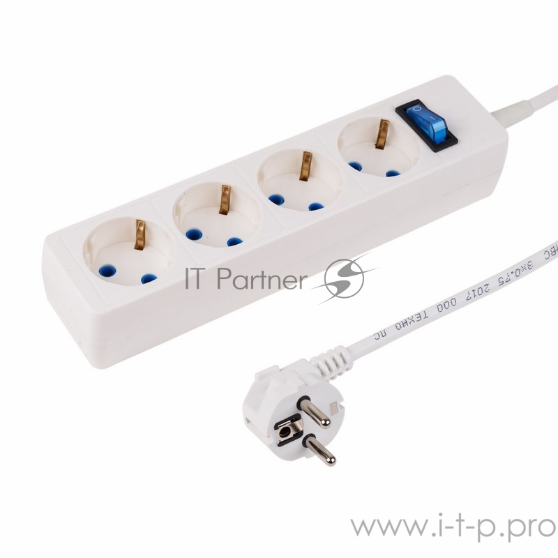 Сетевой фильтр 4 гнезда 1.5 м, 3х0.75 мм² с/з STANDART белый PROCONNECT