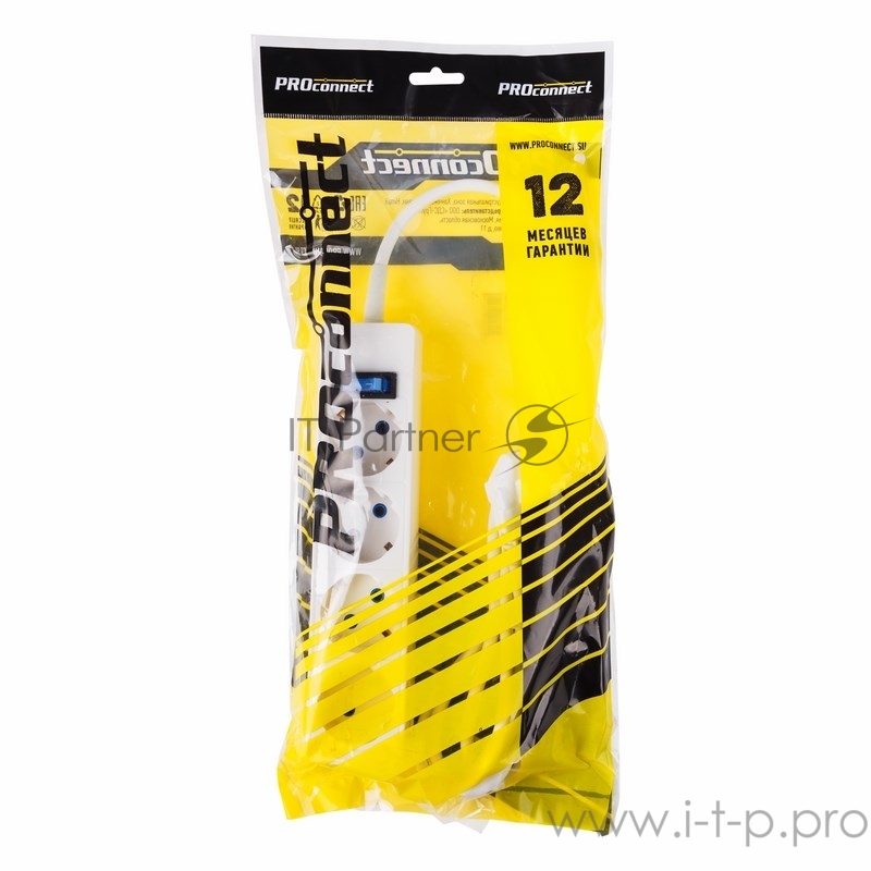 Сетевой фильтр 4 гнезда 1.5 м, 3х0.75 мм² с/з STANDART белый PROCONNECT