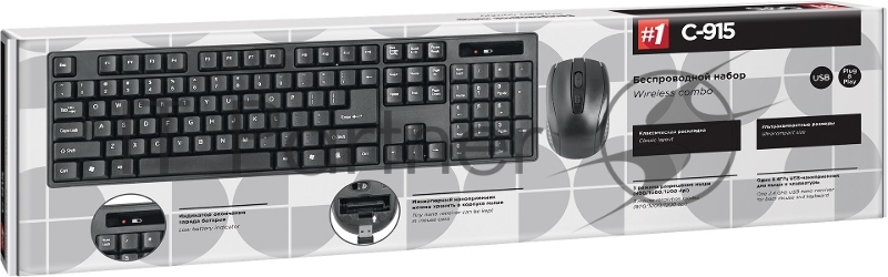 Клавиатура + мышь DEFENDER C-915 RU Black USB 45915 {Беспроводной набор, полноразмерный}
