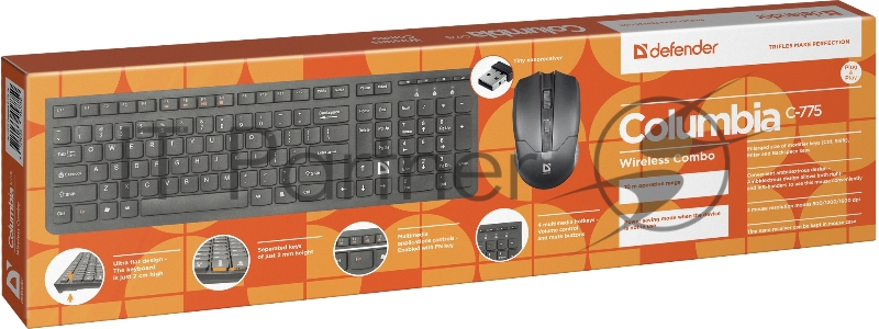 Беспроводная клавиатура/мышь COLUMBIA C-775 RU BLACK 45775 DEFENDER