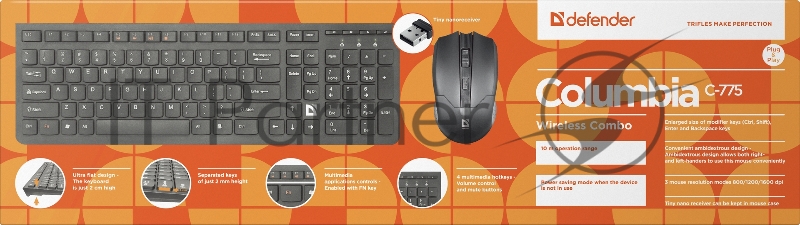 Беспроводная клавиатура/мышь COLUMBIA C-775 RU BLACK 45775 DEFENDER