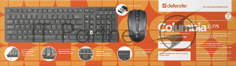 Беспроводная клавиатура/мышь COLUMBIA C-775 RU BLACK 45775 DEFENDER