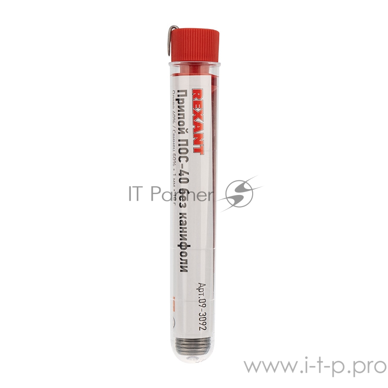 Припой без канифоли ПОС-40 REXANT, 10 г, Ø1.0 мм, (олово 40%, свинец 60%), колба