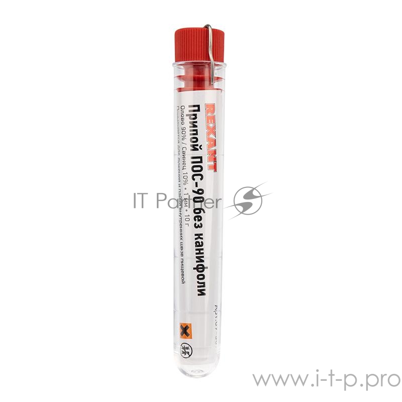 Припой без канифоли ПОС-90 10г d1.0мм (Sn90 Pb10) колба Rexant 09-3094