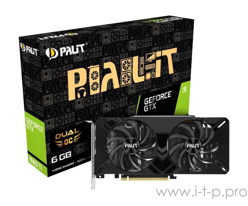 Видеокарта Palit PCI-E PA-GTX1660Ti DUAL OC 6G NVIDIA GeForce GTX 1660TI 6144Mb 192 GDDR6 1500/12000 DVIx1/HDMIx1/DPx1/HDCP Ret