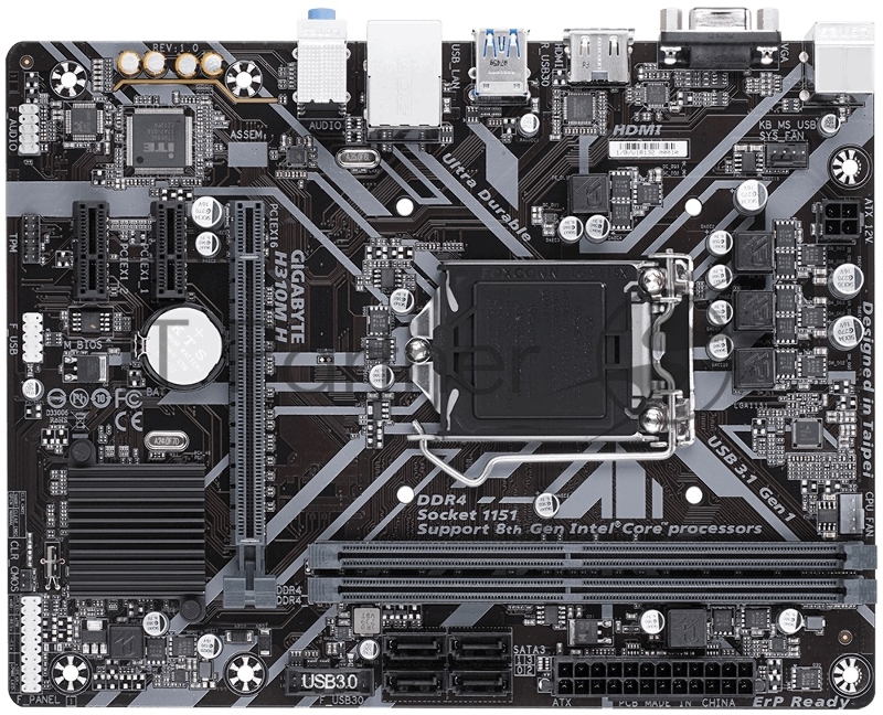 Материнская плата GIGABYTE H310M H REV1.0 LGA1151 H310 PCI-E Dsub+DVI+HDMI GbLAN SATA 2DDR4 MicroATX