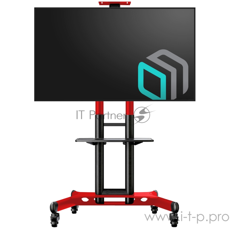 Мобильная стойка ONKRON на 1 ТВ Мобильная стойка ONKRON на 1 ТВ/ 40-70 от 200х200 до 400х600 наклон 0º поворот 0º макс нагр 45,5кг Высота 1200-1500мм, кабель-канал, регулировка полки по высоте, колесики с блокировкой, красная