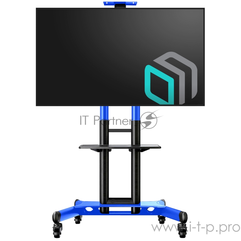 Мобильная стойка ONKRON на 1 ТВ Мобильная стойка ONKRON на 1 ТВ/ 40-70 от 200х200 до 400х600 наклон 0º поворот 0º макс нагр 45,5кг Высота 1200-1500мм, кабель-канал, регулировка полки по высоте, колесики с блокировкой, синяя