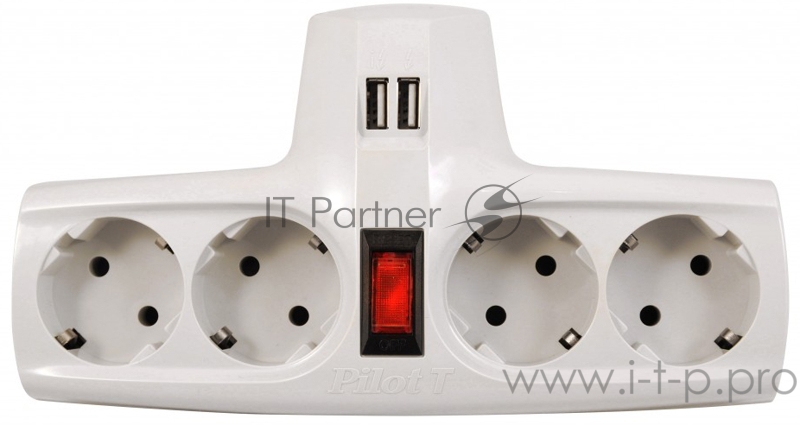 Разветвитель ZIS Pilot T USB, 4 розетки (евро с заземлением), 2*USB