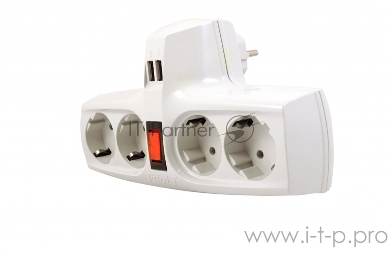 Разветвитель ZIS Pilot T USB, 4 розетки (евро с заземлением), 2*USB