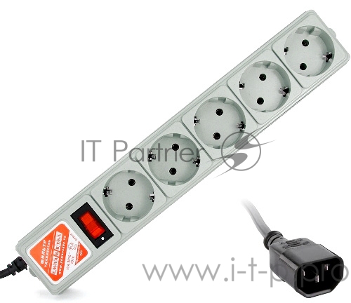 Фильтр-удлинитель Power Cube 0,5 м д/подкл. к UPS (С14), 5 розеток (серый) 10А/2,2кВт Surge protector Power Cube 0.5 m, 5 outlets (GRAY) 10A / 2.2kVt, C14 input