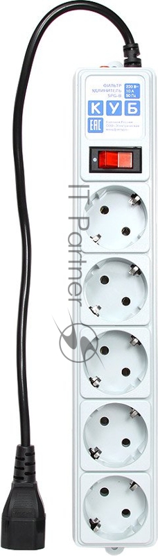 Фильтр-удлинитель Power Cube 0,5 м д/подкл. к UPS (С14), 5 розеток (серый) 10А/2,2кВт Surge protector Power Cube 0.5 m, 5 outlets (GRAY) 10A / 2.2kVt, C14 input