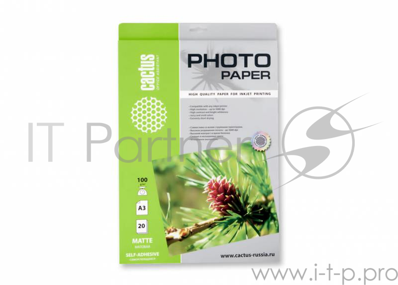 Бумага Cactus CS-MSA310020 Самоклеящаяся бумага фотобумага Cactus CS-MSA310020 матовая А3 100 г/м2 20 листов