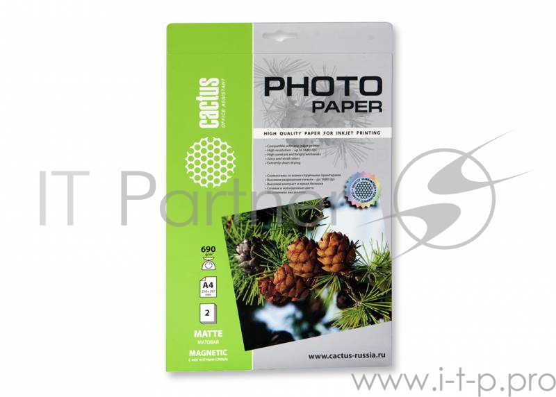 Бумага CS-MMA46902 Фотобумага с магнитным слоем Cactus CS-MMA46902 матовая, А4, 690 г/м2, 2 листа