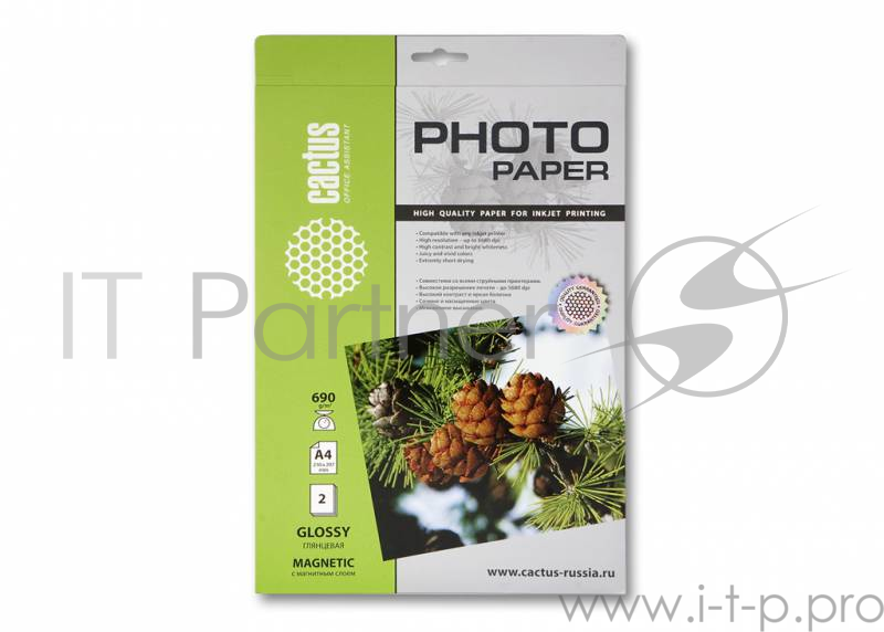 Бумага CACTUS MGA46902 Фотобумага с магнитным слоем Cactus CS-MGA46902 глянцевая, А4, 690 г/м2, 2 листа