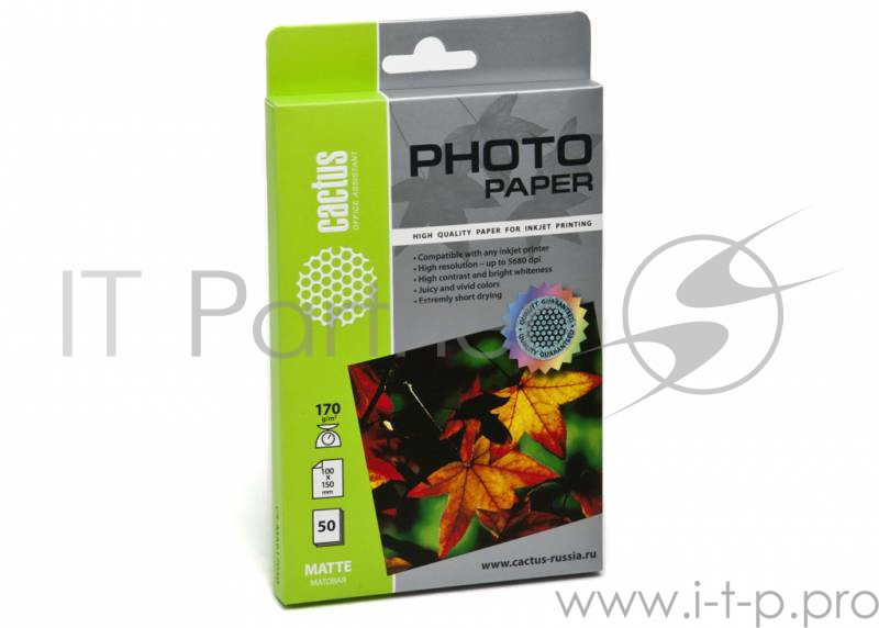 Бумага CACTUS CS-MA617050 Фотобумага Cactus CS-MA617050 матовая, 10x15, 170 г/м2, 50 листов