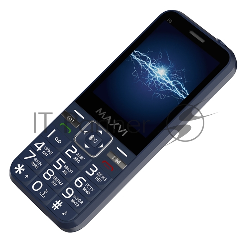 Мобильный телефон Maxvi P3 blue (2 SIM)(Стандарт GSM 900/1800Mhz. Поддержка двух сим-карт (Dual SIM). Дисплей 2,8”. Камера 0,3 Mpx. Поддержка карты памяти MicroSD. Аудио MP3/Видео MP4/FM-радио. Bluetooth 2.0.)