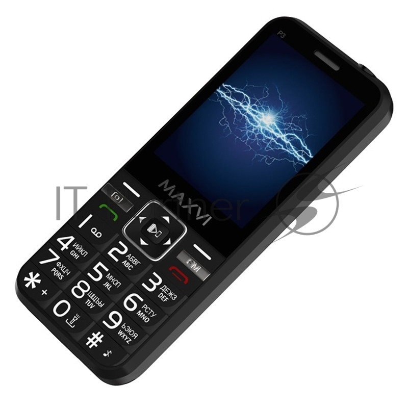 Мобильный телефон Maxvi P3 black (2 SIM)(Стандарт GSM 900/1800Mhz. Поддержка двух сим-карт (Dual SIM). Дисплей 2,8”. Камера 0,3 Mpx. Поддержка карты памяти MicroSD. Аудио MP3/Видео MP4/FM-радио. Bluetooth 2.0.)