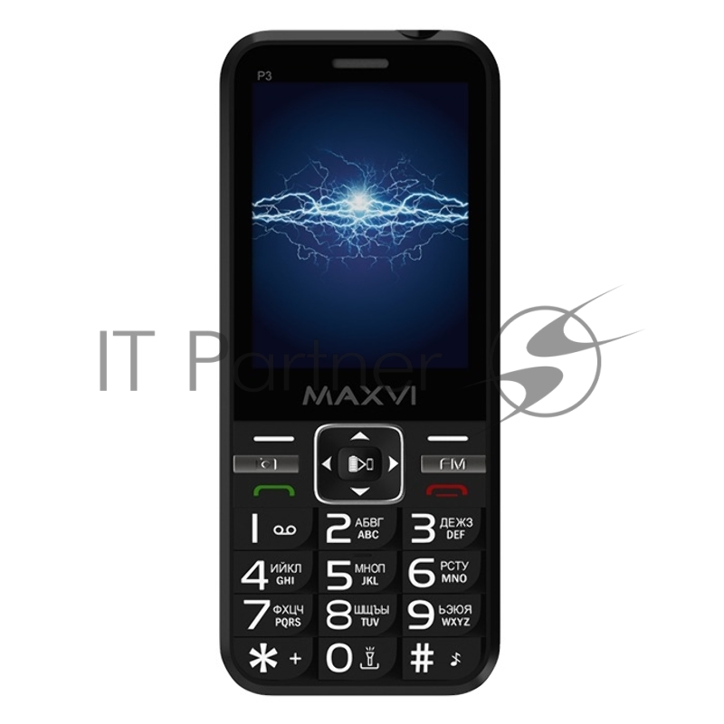 Мобильный телефон Maxvi P3 black (2 SIM)(Стандарт GSM 900/1800Mhz. Поддержка двух сим-карт (Dual SIM). Дисплей 2,8”. Камера 0,3 Mpx. Поддержка карты памяти MicroSD. Аудио MP3/Видео MP4/FM-радио. Bluetooth 2.0.)