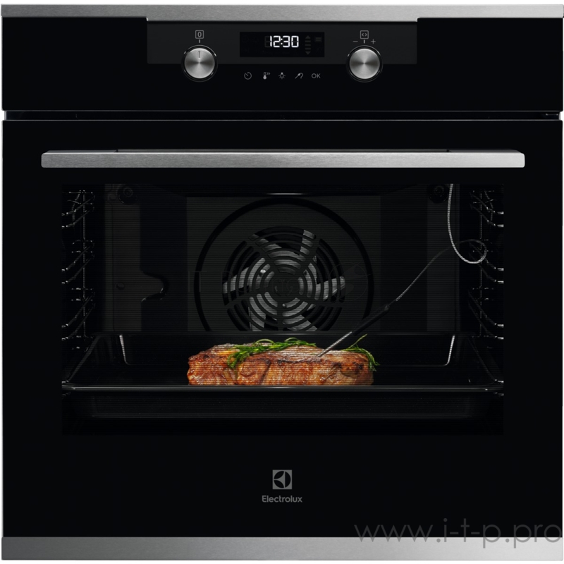 Встраиваемый духовой шкаф Electrolux SenseCook 700, основной цвет - нержавеющая сталь, утапливаемые переключатели, цветной ЖК-дисплей, электронное регулирование времени и температуры, будильник, таймер отключения, отложенный старт, хромированные нап