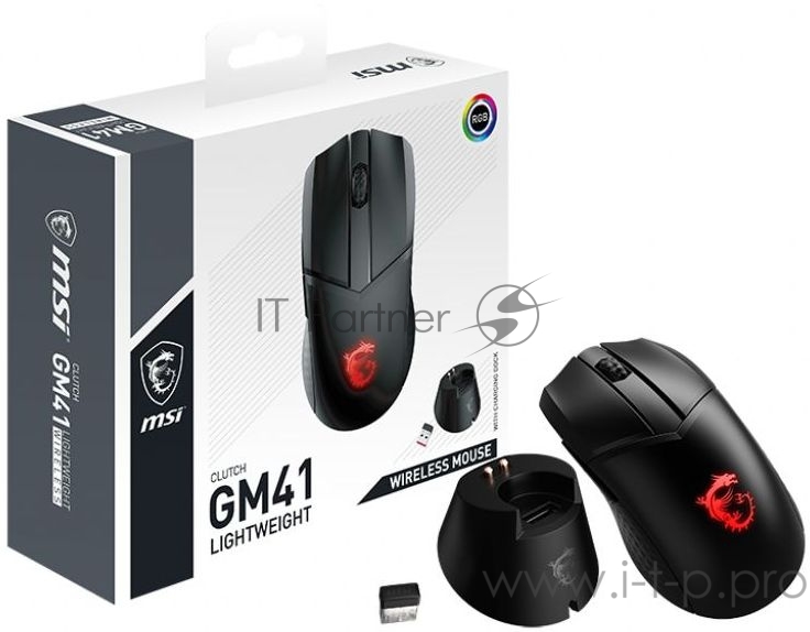 Мышь MSI Clutch GM41 Lightweight черный/красный оптическая (16000dpi) беспроводная USB2.0 (6but)