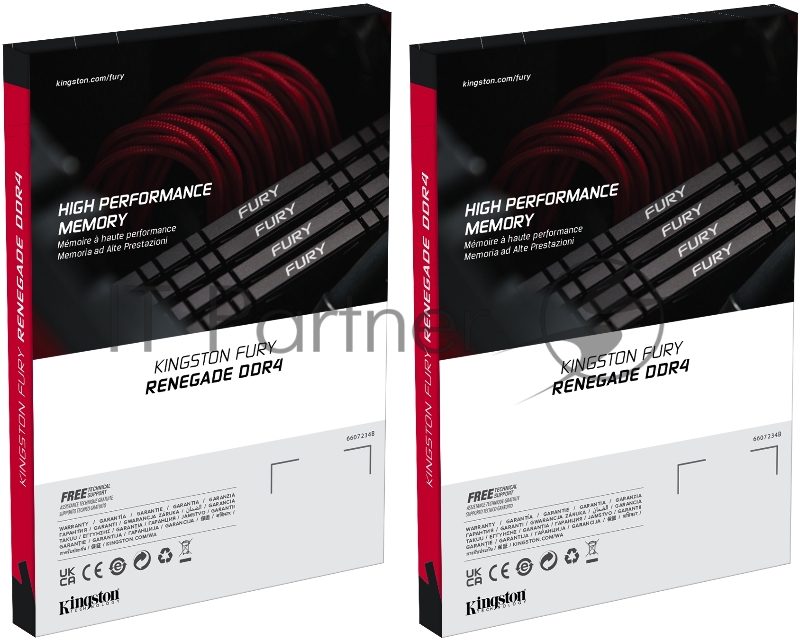 Оперативная память Kingston DRAM 64GB 3200MHz DDR4 CL16 DIMM (Kit of 4) 1Gx8 FURY Renegade Black EAN: 740617321999
