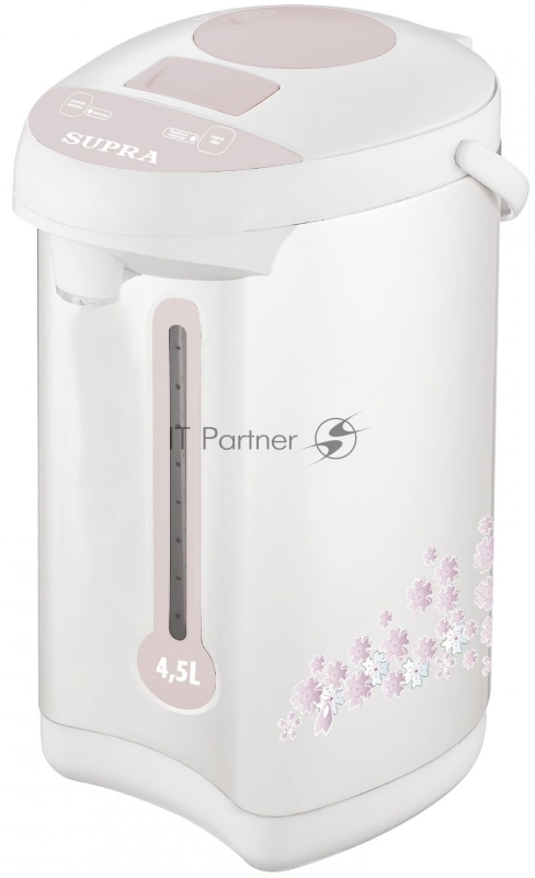Термопот SUPRA TPS-4902 (Объем: 4.5 л. Мощность: 800 Вт. Автоматическое поддержание температуры. Автоматическая функция повторного кипячения. Три способа подачи воды: автоматический, механический, касанием чашкой.)