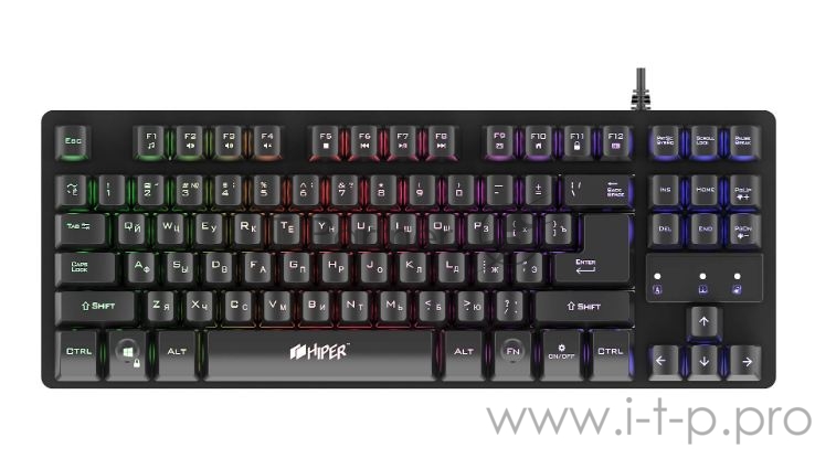 Игровая клавиатура HIPER GENOME GK-1 (87кл, мембранная, проводная, мультимедиа, 6кл anti-ghosting, RGB подсветка, кабель 1.5м)