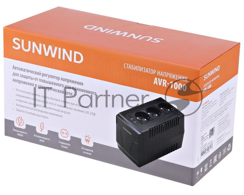 Стабилизатор напряжения SunWind AVR-1000 500Вт 1000ВА черный