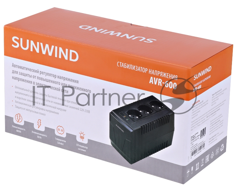 Стабилизатор напряжения SunWind AVR-600 300Вт 600ВА черный