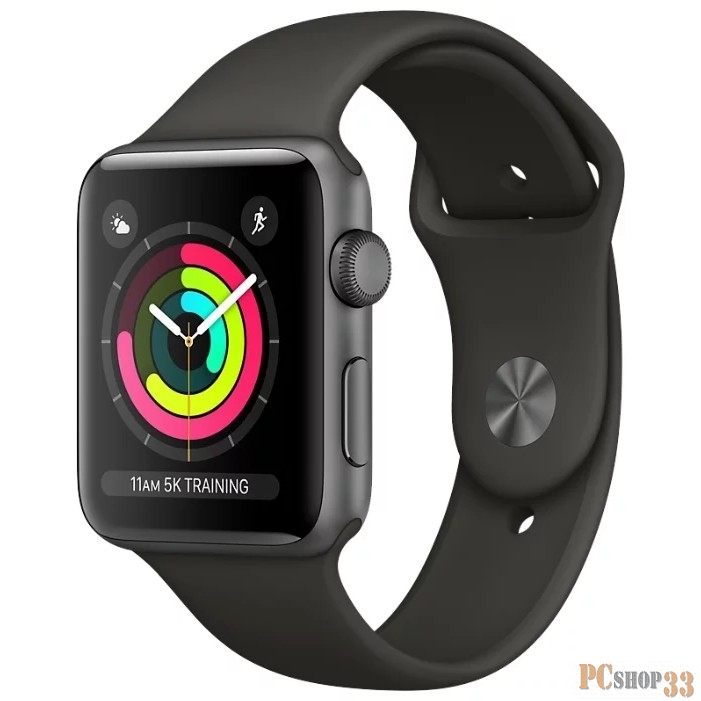 Умные часы Apple Watch Series 3, 42 мм, корпус из алюминия цвета «серый космос», спортивный ремешок чёрного цвета MTF32RU/A