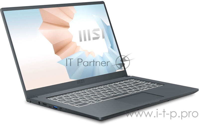 Ноутбук MSI Modern 15 A11SBU-475RU TigerLake i7-1165G7/16GB/512GB SSD/noODD/15.6 FHD,60Hz IPS/MX450, GDDR5 2GB/WiFi+BT/Win10/Carbon Grey