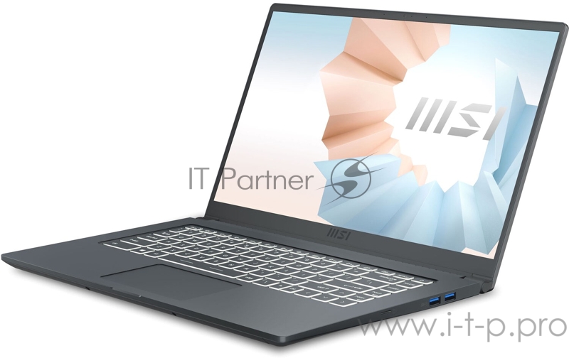 Ноутбук MSI Modern 15 A11SBU-475RU TigerLake i7-1165G7/16GB/512GB SSD/noODD/15.6 FHD,60Hz IPS/MX450, GDDR5 2GB/WiFi+BT/Win10/Carbon Grey