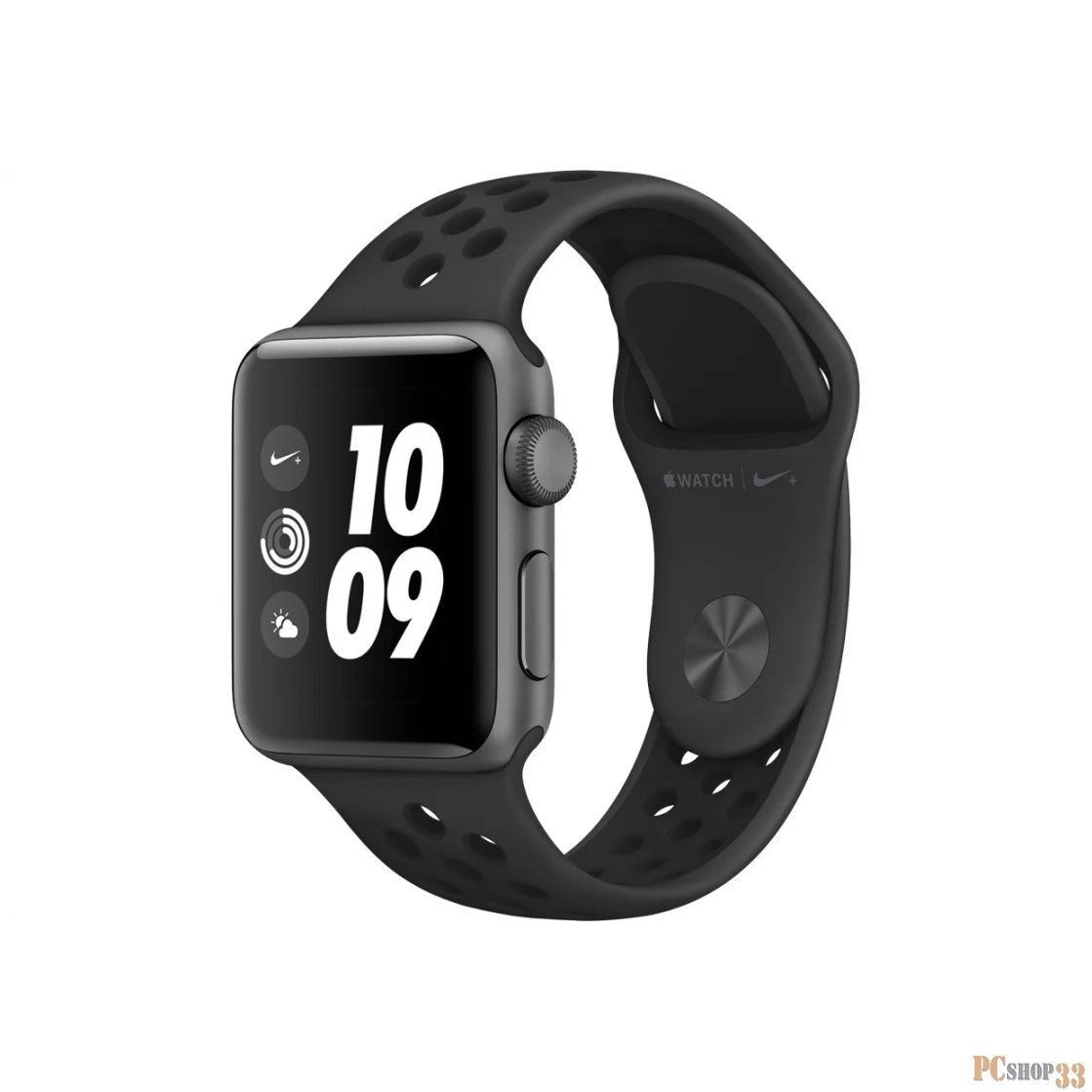 Умные часы Apple Watch Nike+ Series 3 38 мм, корпус из алюминия цвета серый космос, спортивный ремешок Nike цвета антрацитовый/черный MTF12RU/A
