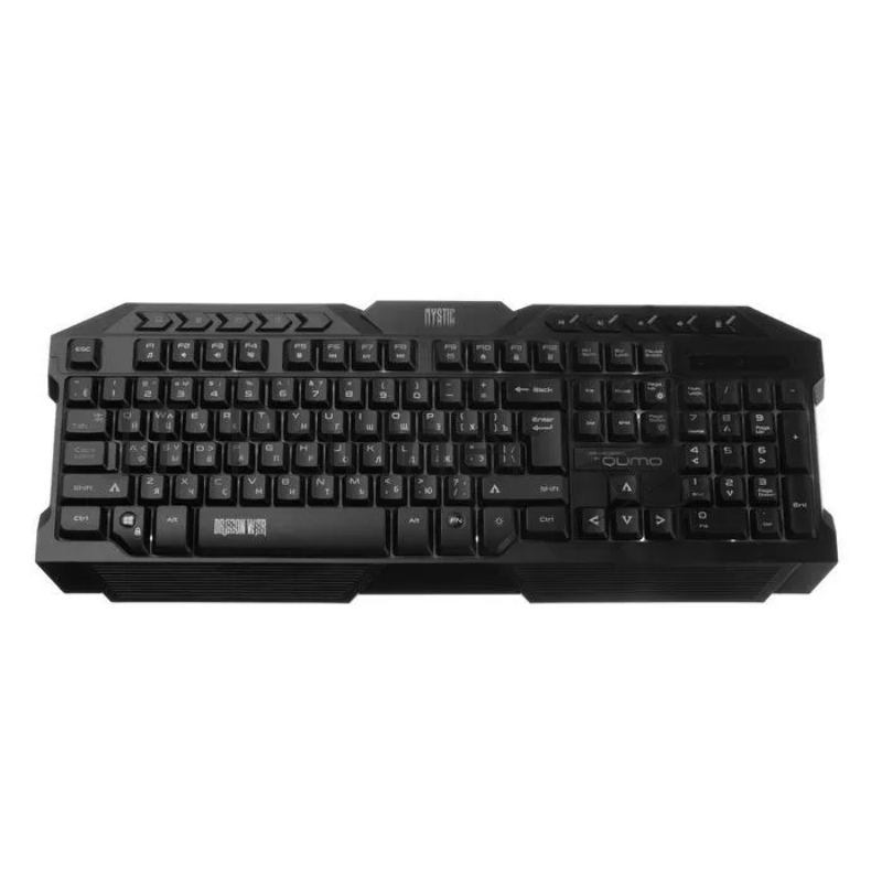 Игровой набор Qumo Mystic K58/M76, кл-ра проводная 104 + 10 клавиш мультимедиа, встроенные подсветки общая + кнопок 3 цвета, мышь проводная, оптическая, 1200/1600/2400/3200 dpi с подсветкой, коврик
