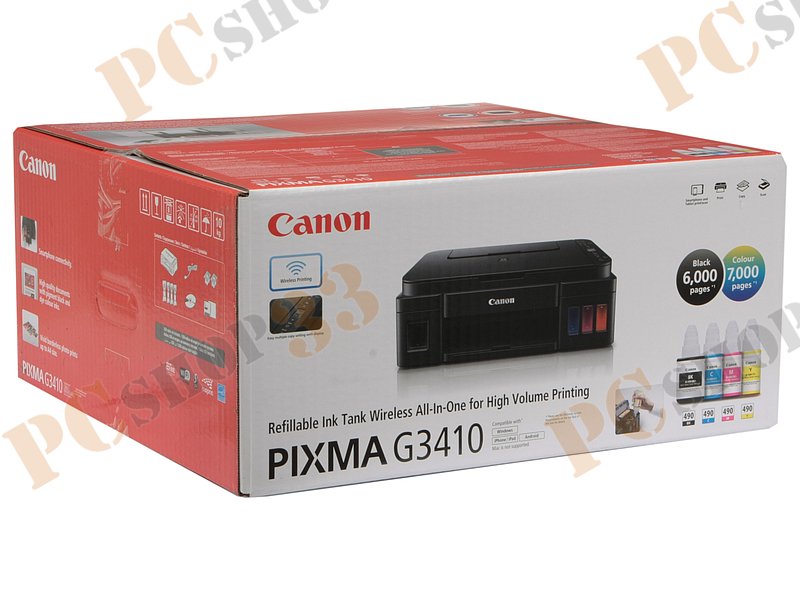 МФУ Canon PIXMA G3410 A4, струйный, принтер + сканер + копир, ЖК 1.2, черный (USB2.0, WiFi)