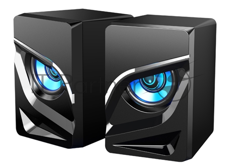 Колонки 2.0 Qumo Rage AS005, 10 ВТ, объемное звучание, синяя подсветка (отключаемая), USB+Jack 3,5мм