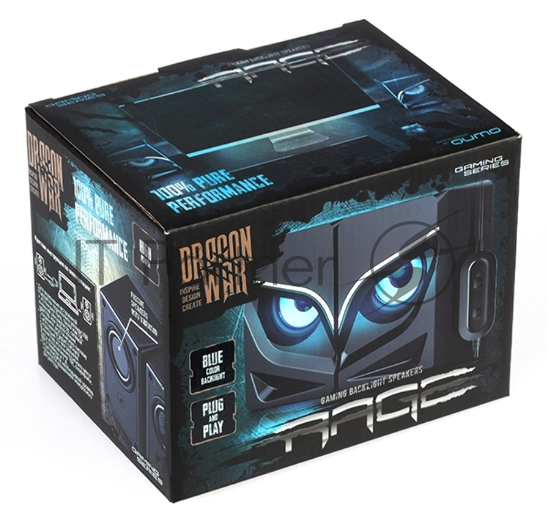 Колонки 2.0 Qumo Rage AS005, 10 ВТ, объемное звучание, синяя подсветка (отключаемая), USB+Jack 3,5мм