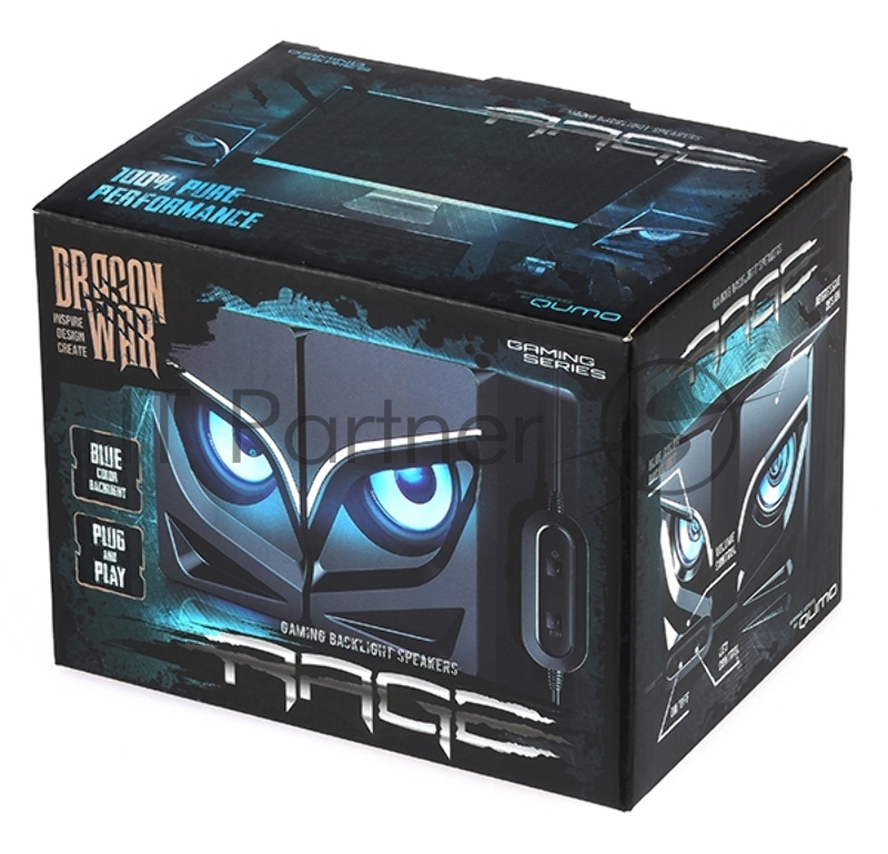 Колонки 2.0 Qumo Rage AS005, 10 ВТ, объемное звучание, синяя подсветка (отключаемая), USB+Jack 3,5мм